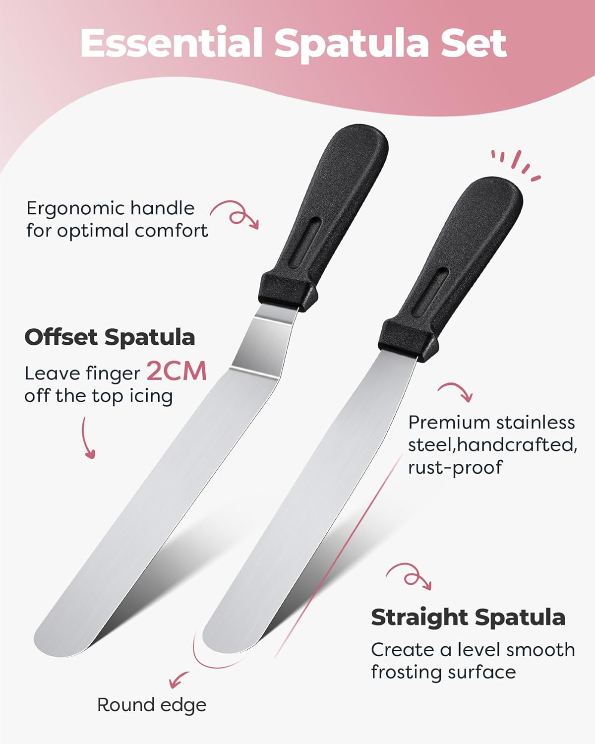 Kootek Cake Decorating Kit Baking Supplies Cake Turntable with 2 Frosting Straight Angled Spatula 3 Icing Smoother Scrapers Baking Accessories Tools for Beginners and Pros, Pink