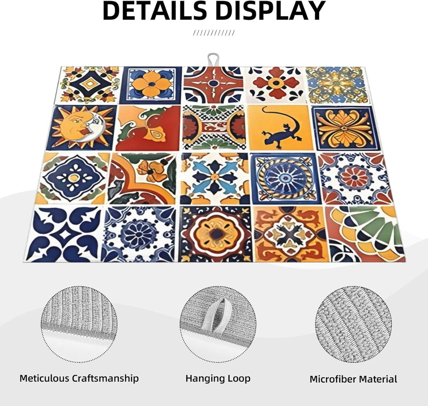 2Pcs Dish Drying Mats Faucet Mats Sets Large Size Coffee Mats Sink Faucet Mat Splash Guard for Kitchen Counter Bathroom Sink Coffee Bar Kitchen Decor (Retro Boho, 18"x24" 15" x 5.5"Set)