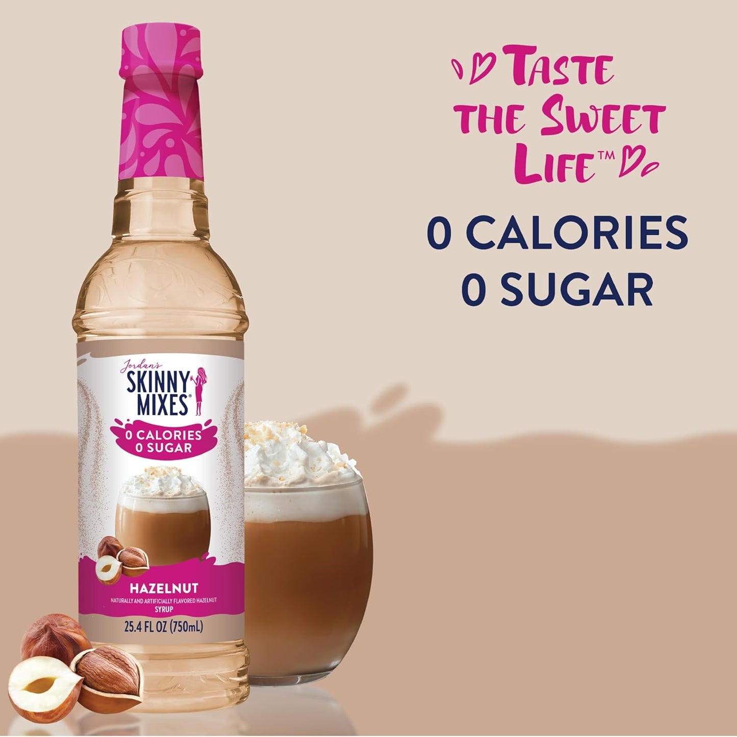 Jordan's Skinny Syrups, Hazelnut Coffee Syrup, Sugar Free, 25.4 Ounces (Pack of 2), Zero Calorie Drink Flavoring & Mixes
