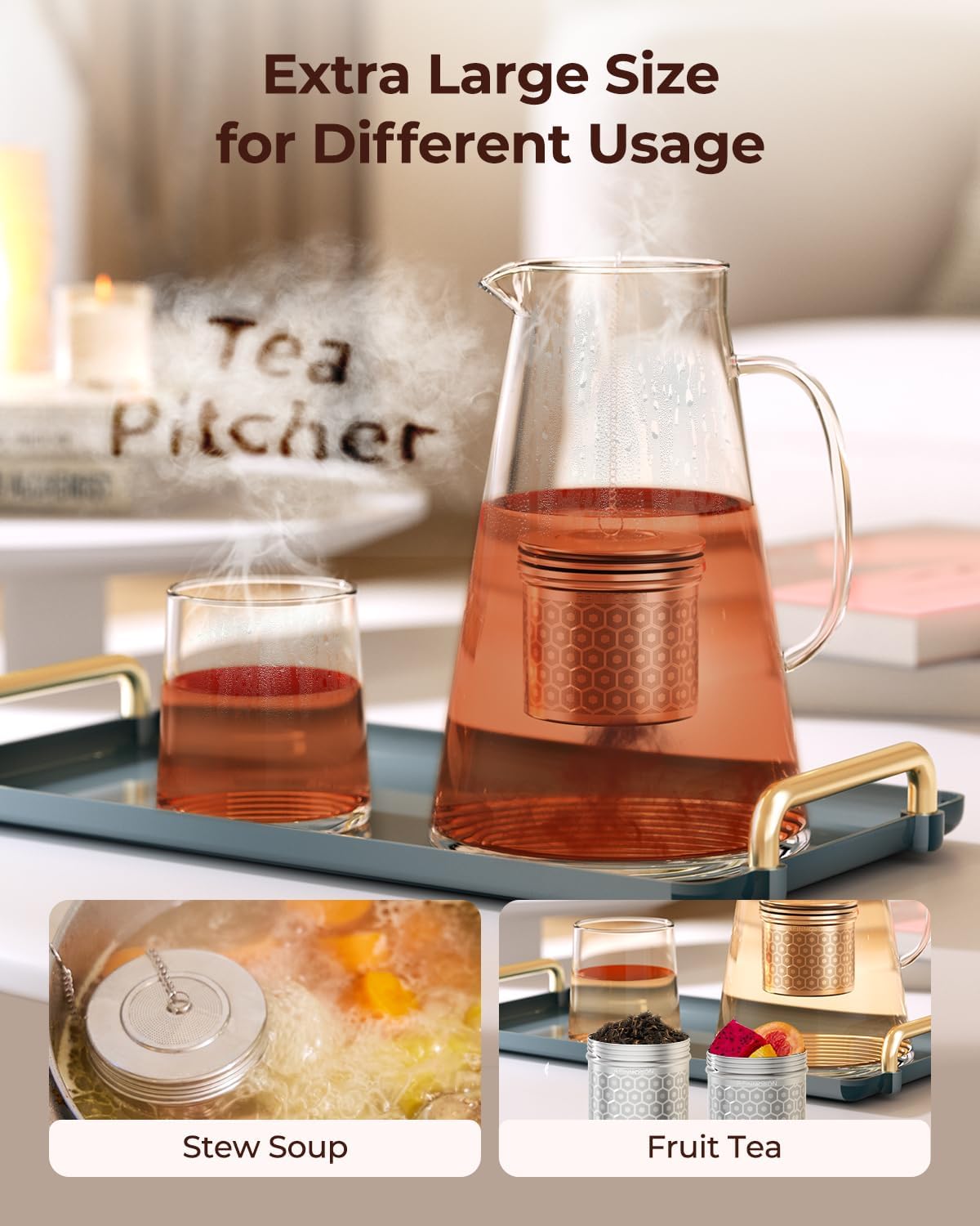 Reinmoson Extra Large Tea Infuser for Loose Tea & Spice Infuser for Cooking, Extra Fine Mesh Tea Strainers, 304 Stainless Steel Steeper for Black Tea, Rooibos, etc