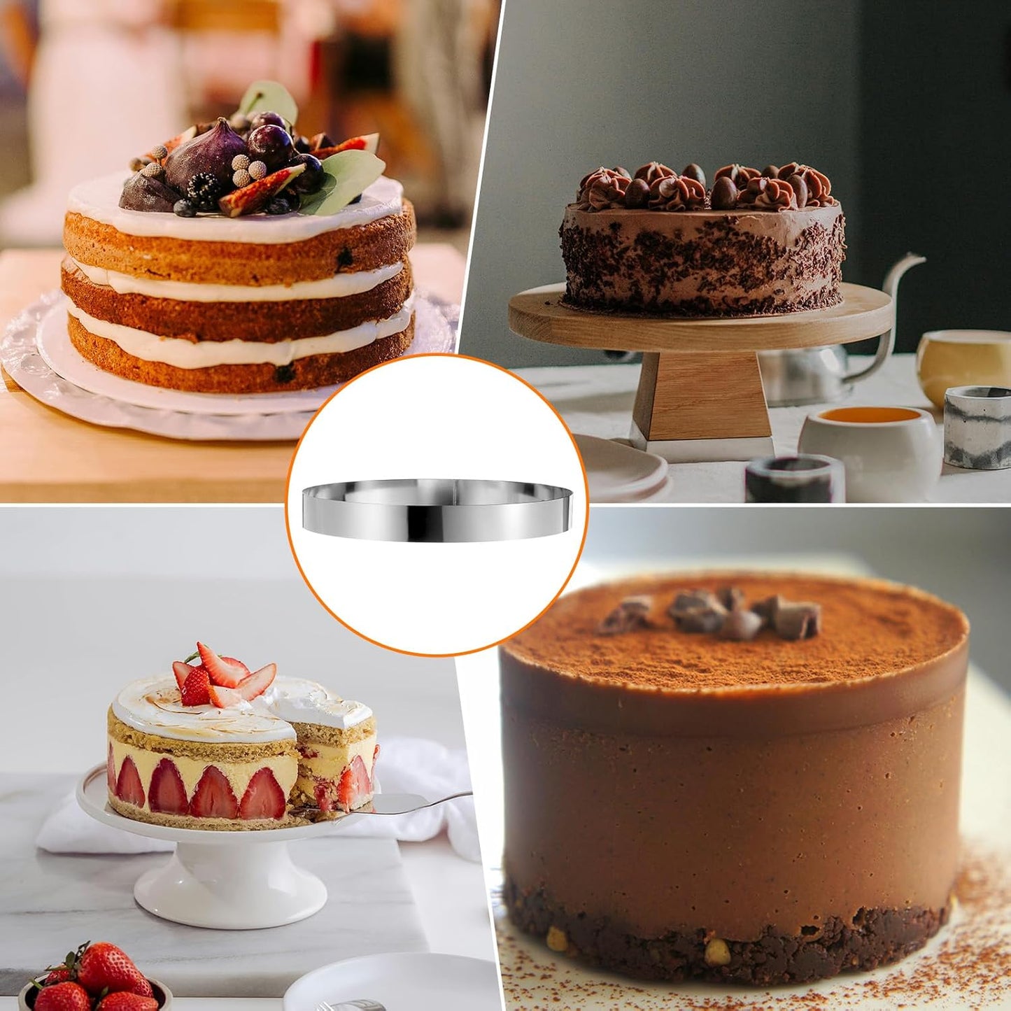 HARFINGTON Round Cake Ring 14 x 2 Inch Seamless Stainless Steel Pastry Mousse Dessert Ring Mirror Coating for Baking Cooking Making Tool