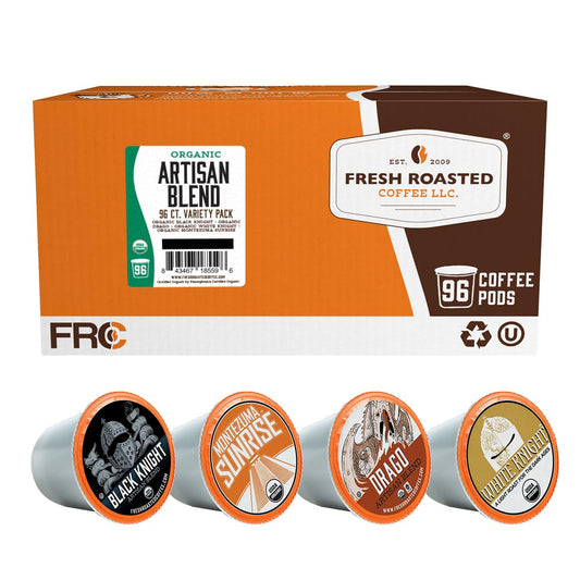 Fresh Roasted Coffee, Organic Artisan Blend Variety Pack | USDA Organic, Kosher | K-Cup Compatible, 96 Pods