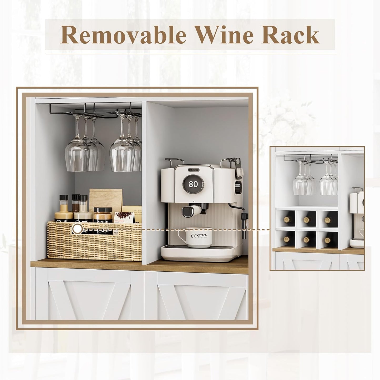 HOSTACK Kitchen Pantry Storage Cabinet, 71" Tall Food Pantry Cabinet with Microwave Stand, Farmhouse Kitchen Hutch, Coffee Bar Hutch with Wine Rack for Dining Room, Living Room, White