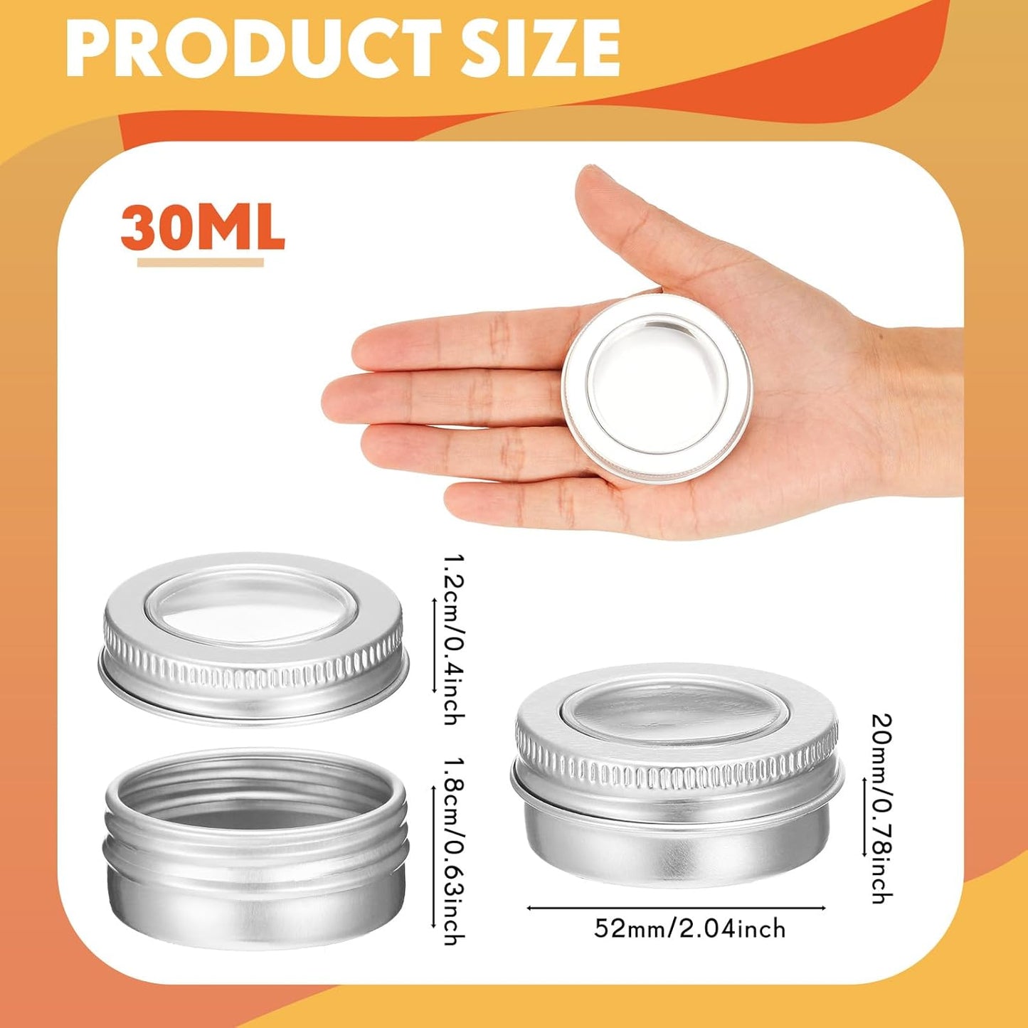 Zubebe 100 Pcs Aluminum Tin Jar Refillable Containers Clear Top Screw Lid Round Tin Container Bottle for Cosmetic, Cream, Diamond Painting, Salves, Balms, Lip Balm, Spices or Others, Silver (1 oz)