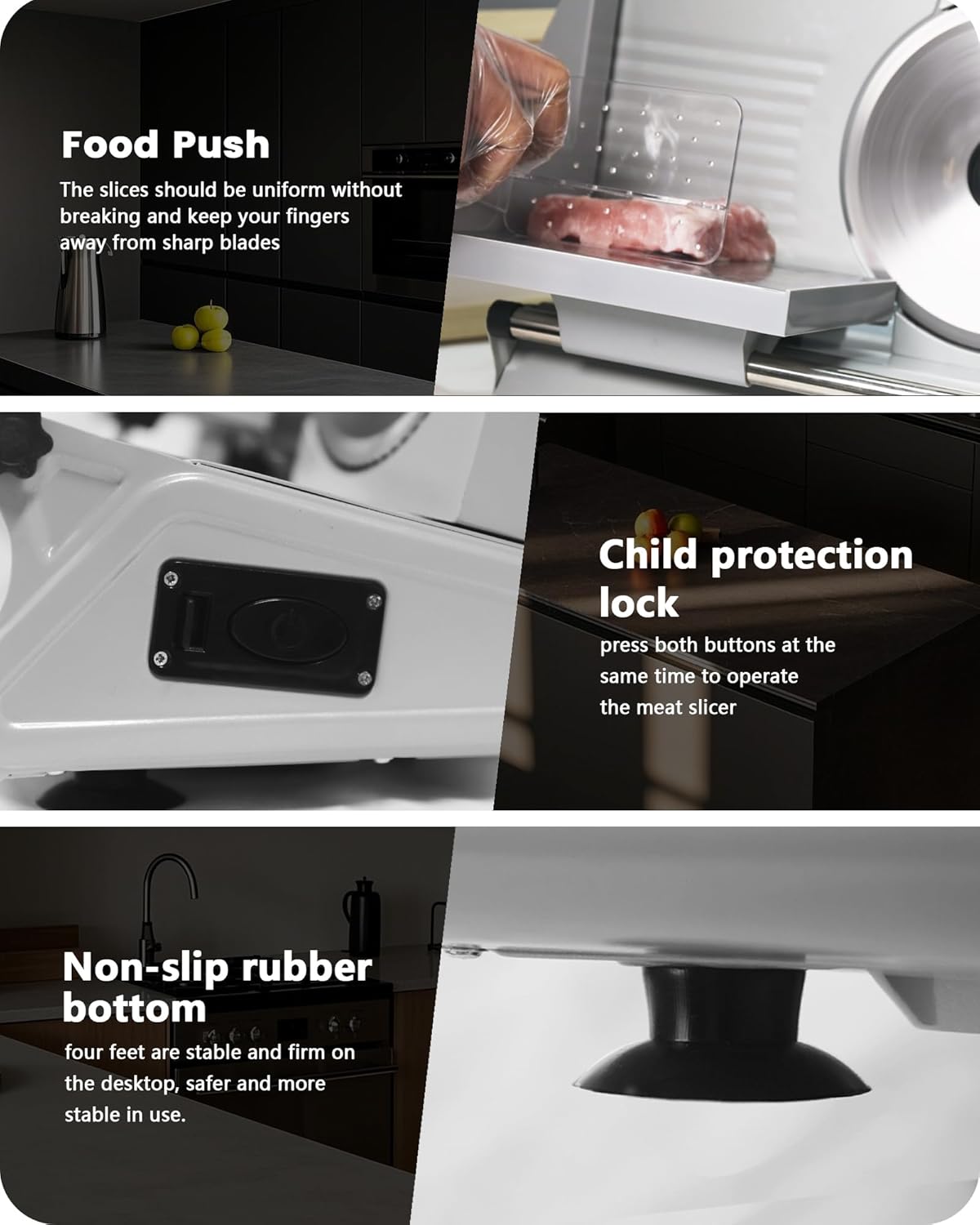 Meat Slicer Machine for Home, 200W Electric Deli Food Slicer with 2 Removable 7.5" Stainless Steel Blades & Tray, Adjustable Thickness, Child Lock Protection, Easy to Clean for Meat, Bread, Cheese