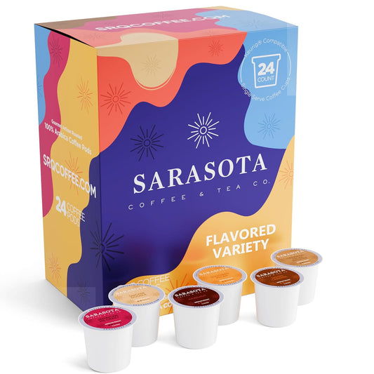 Sarasota K-Cup Coffee Pods | Medium Roast Flavored Coffee | Flavored Variety K Cups | Single Serve for Keurig Brewers | Gourmet, Low Acid, Mold Free | 24 Count