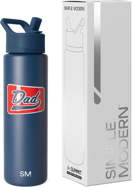 Simple Modern Father's Day Summit Water Bottle with Straw Lid | Vacuum Insulated Stainless Steel Metal Thermos | Reusable Leak Proof BPA-Free Flask for Sports Gym | 30oz, Vintage Dad
