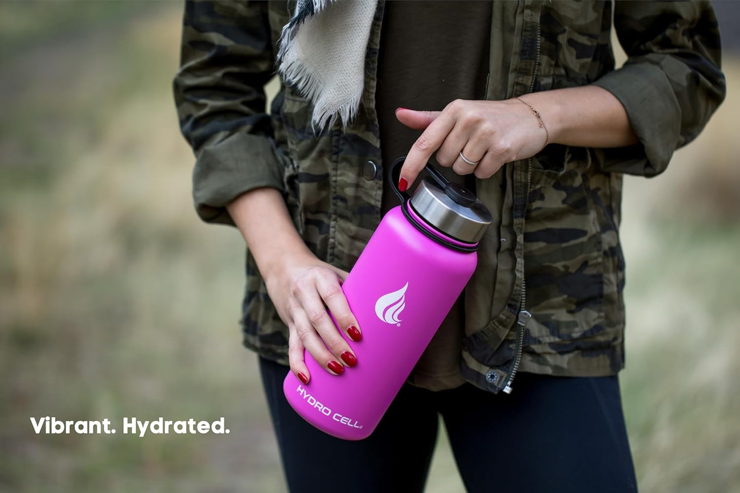 HYDRO CELL Stainless Steel Insulated Water Bottle with Straw - For Cold & Hot Drinks - Metal Vacuum Flask with Screw Cap and Modern Leakproof Sport Thermos for Adults (Fuchsia 32oz)