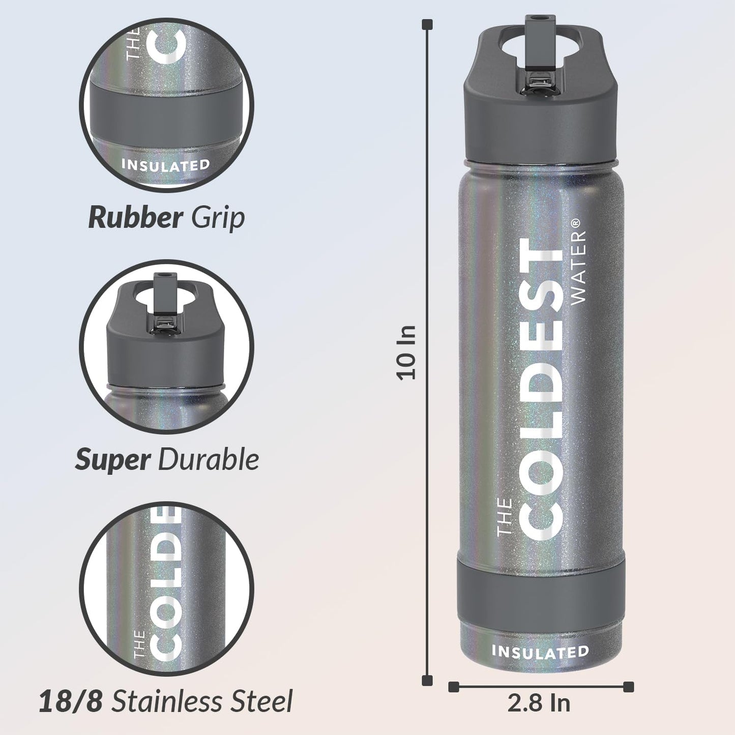 Coldest Insulated Water Bottle with Straw Lid - Stainless Steel Metal Insulated Bottle for Men & Women (Stardust Glitter, 24 oz)