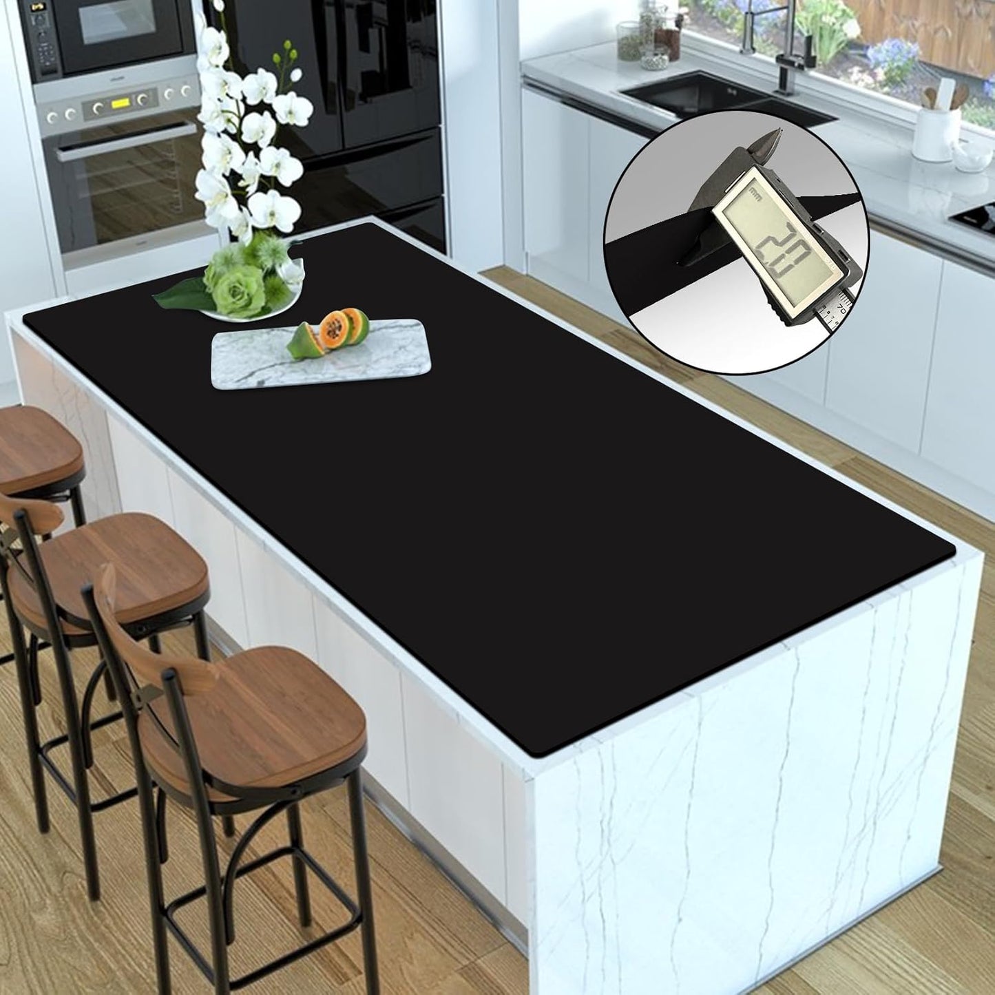 Silicone Mats for Kitchen Counter, 47.3"x23.6"x0.08" Largest Heat Resistant Mat Kitchen Island Waterproof 2MM Thick Countertop Protector Mat Nons-slip Extra Large Counter Mat (Black)