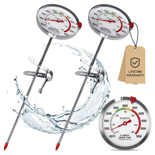 BOMATA 2-Pack Waterproof IP67 Candy Thermometers with Pot Clip, Deep Fry Oil Thermometer with Upgraded 2.5in Large Display for Cooking, Food, Turkey, BBQ, Grill... Mth400 Silver & Gray