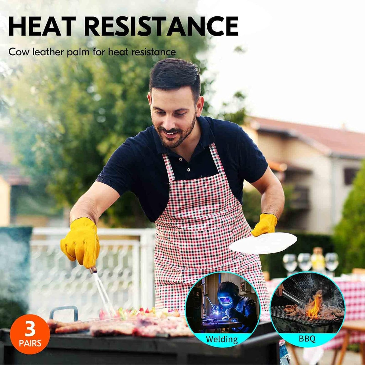 Vgo... 3-Pairs Unlined Cowhide Split Leather Work and Driver Gloves, for Heavy Duty, Truck Driving, Warehouse, Gardening, Farm (Size S, Gold, CB9501)