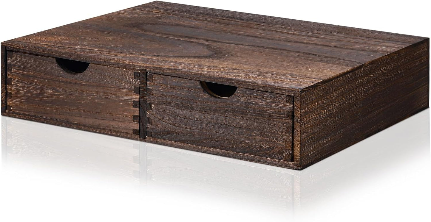 Suzile Coffee Pods Storage Holder Cabinet Vintage Countertop Storage Drawers Wooden Cup Organizer Under Brewe for Home Office Accessories(2 Drawer)