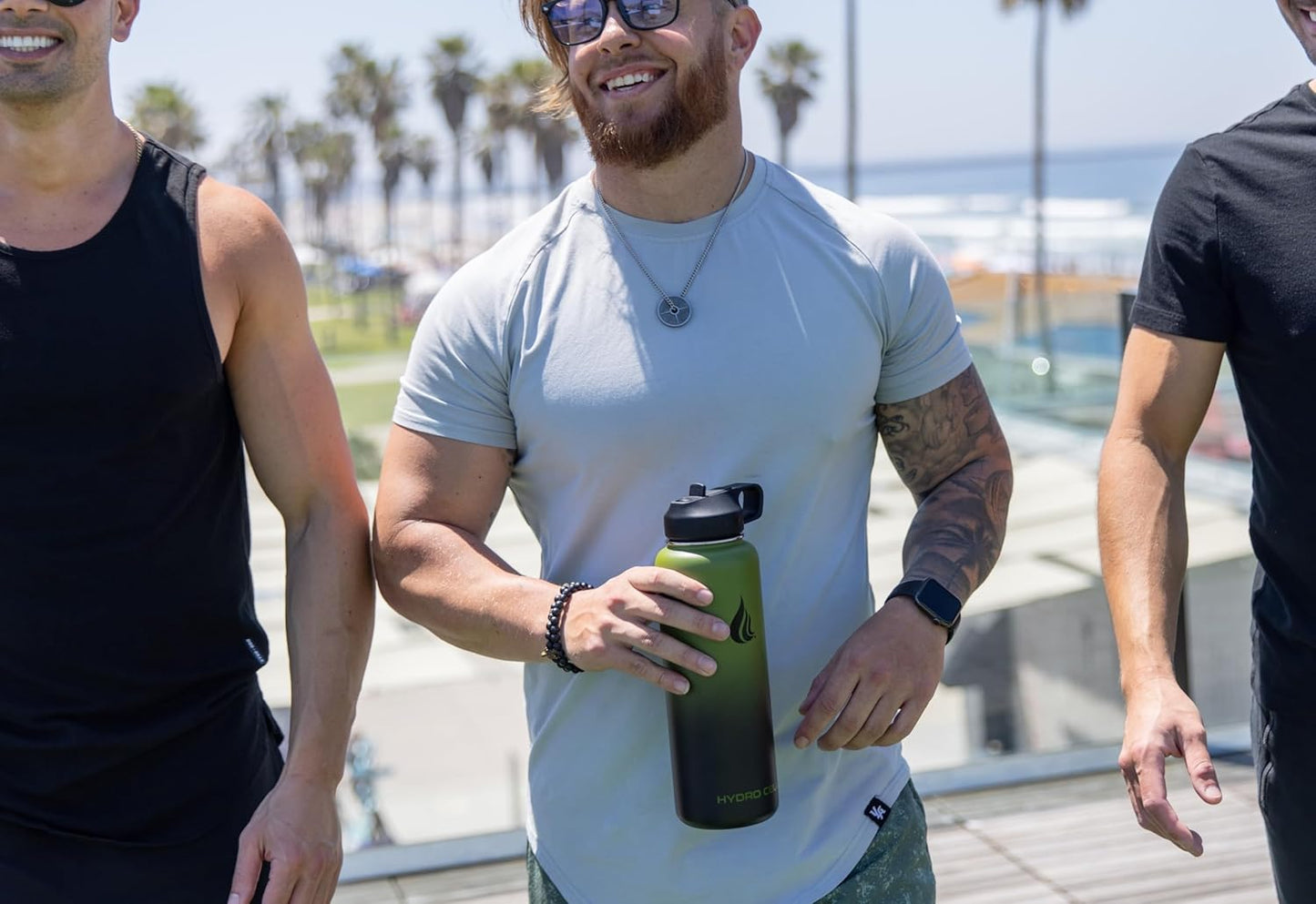 HYDRO CELL Stainless Steel Insulated Water Bottle with Straw - For Cold & Hot Drinks - Metal Vacuum Flask with Screw Cap and Modern Leakproof Sport Thermos for Adults (Army/Black 40oz)