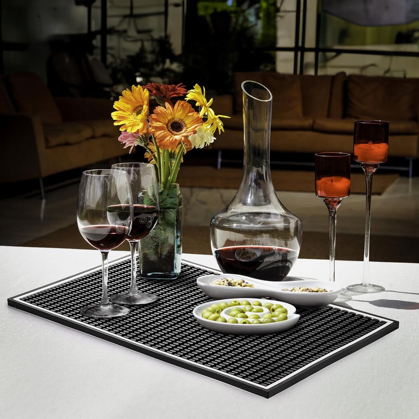 Jucoan 3 Pack Rubber Bar Mat for Countertop 18 x 12 Inch, 0.4 Inch Thicken Rubber Bar Service Mat, Non Slip Cocktail Drink Spill Mats for Bartender Bar Home, Dish Drying Mat for Kitchen