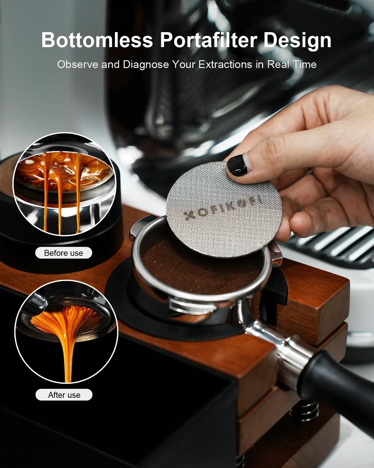 58mm Bottomless Portafilter For Gaggia, 2 Ears Flat Naked Portafilter Fits Gaggia Espresso Coffee Machines with Anodized Aluminum Handle, Stainless Steel Head,18g Filter Basket, Puck Screen Included
