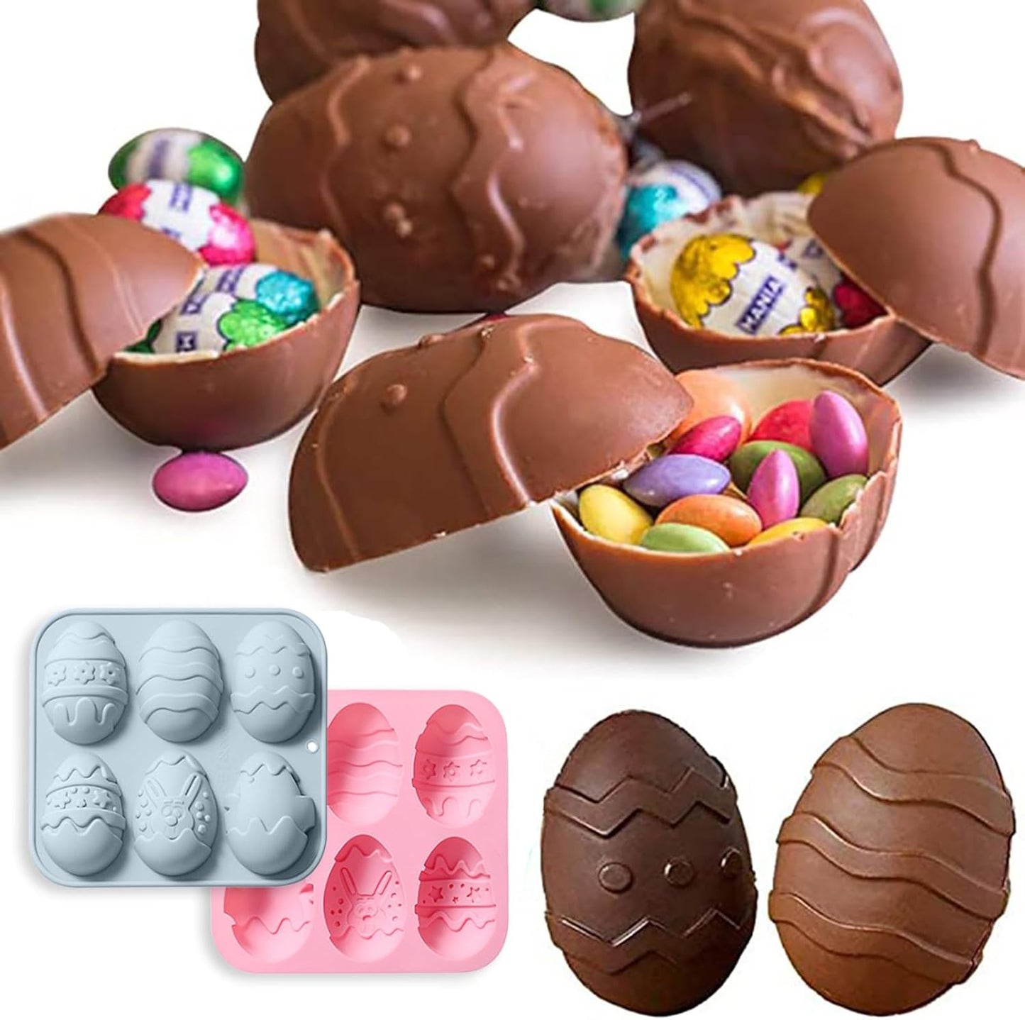 2 Packs Easter Egg Candy Silicone Molds, 6 Cavity Semi Egg Non Stick Silicone Molds for Making Hot Chocolate Bomb, Jelly, Truffles, Desserts, ice cube, Hard Candy