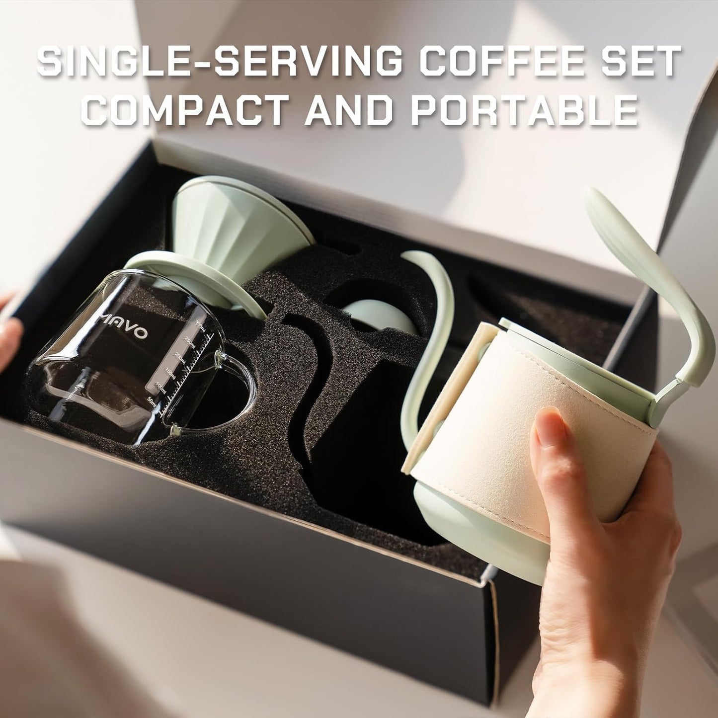 Pour Over Coffee Maker Set, Pour Over Kettle, Coffee Dripper, Glass Coffee Server with Scale, Stainless Steel Filter (Grey)