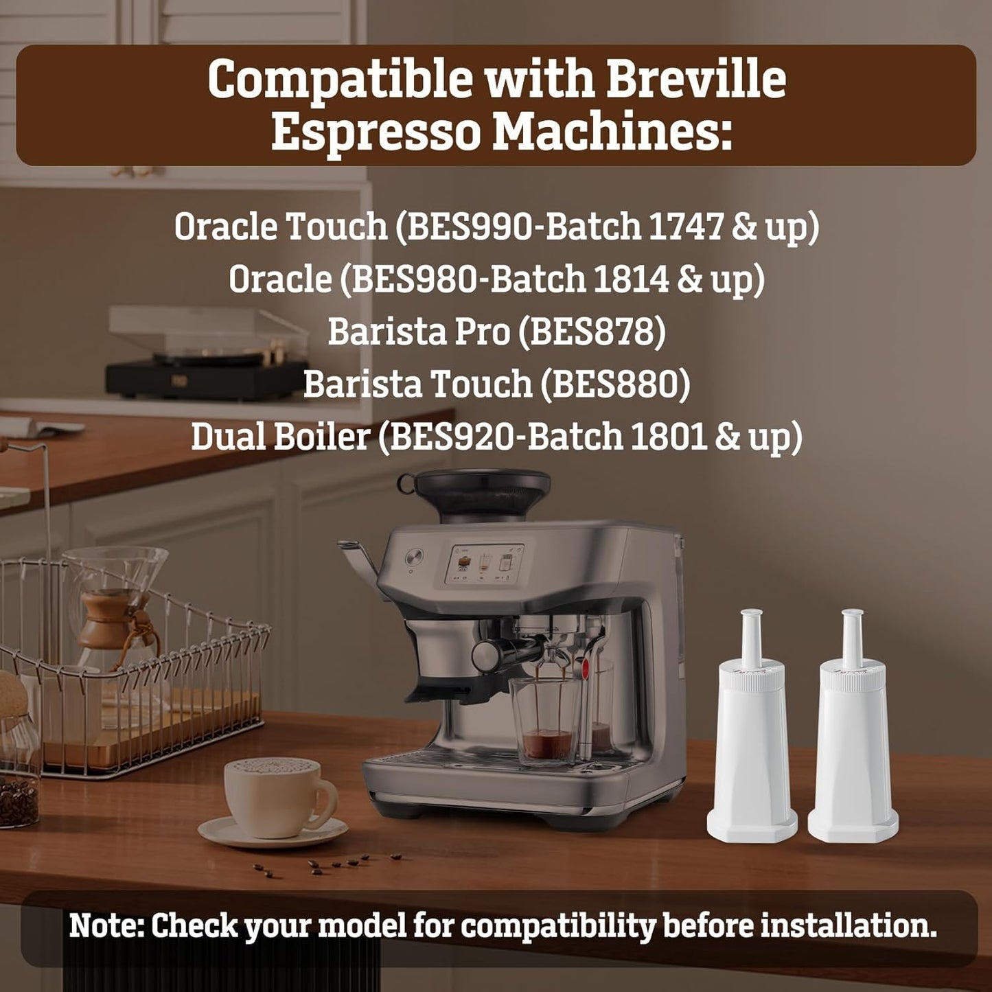 Water Filter for Breville Espresso Machine: 4 Pack Water Filters Replacement Compatible with Breville Barista Touch BES880 Barista Pro BES878 Oracle Touch BES990 BES980 Dual Boiler BES920