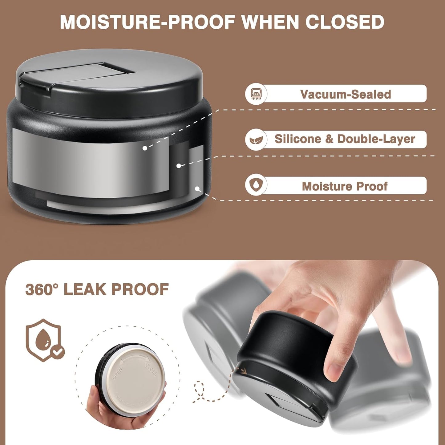 Coffee Canister, Premium Stainless Insulated Vacuum Steel Coffee Bean Storage Container Travel Jar, Kitchen Food Airtight Coffee Grounds Container for Tea, Sugar, Flour (13.5oz-Black)