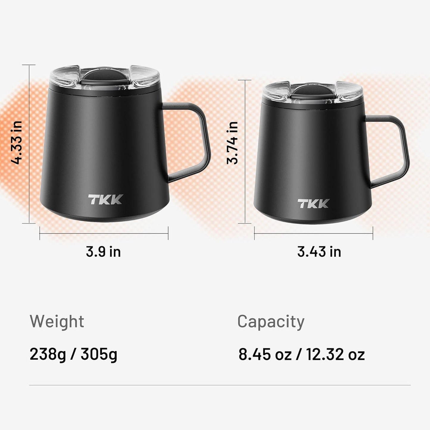 TKK 12 oz Insulated Coffee Mug with Handle Ceramic Coating Detachable Slider Lid Stainless Steel Tumbler Double Wall Vacuum Travel Cup