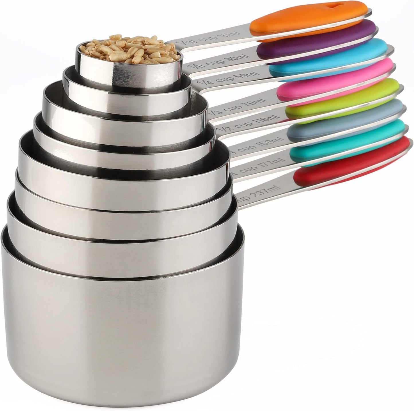 Measuring Cups Set of 8 Stainless Steel Stackable Nesting Measuring Cups for Dry and Liquid Ingredients
