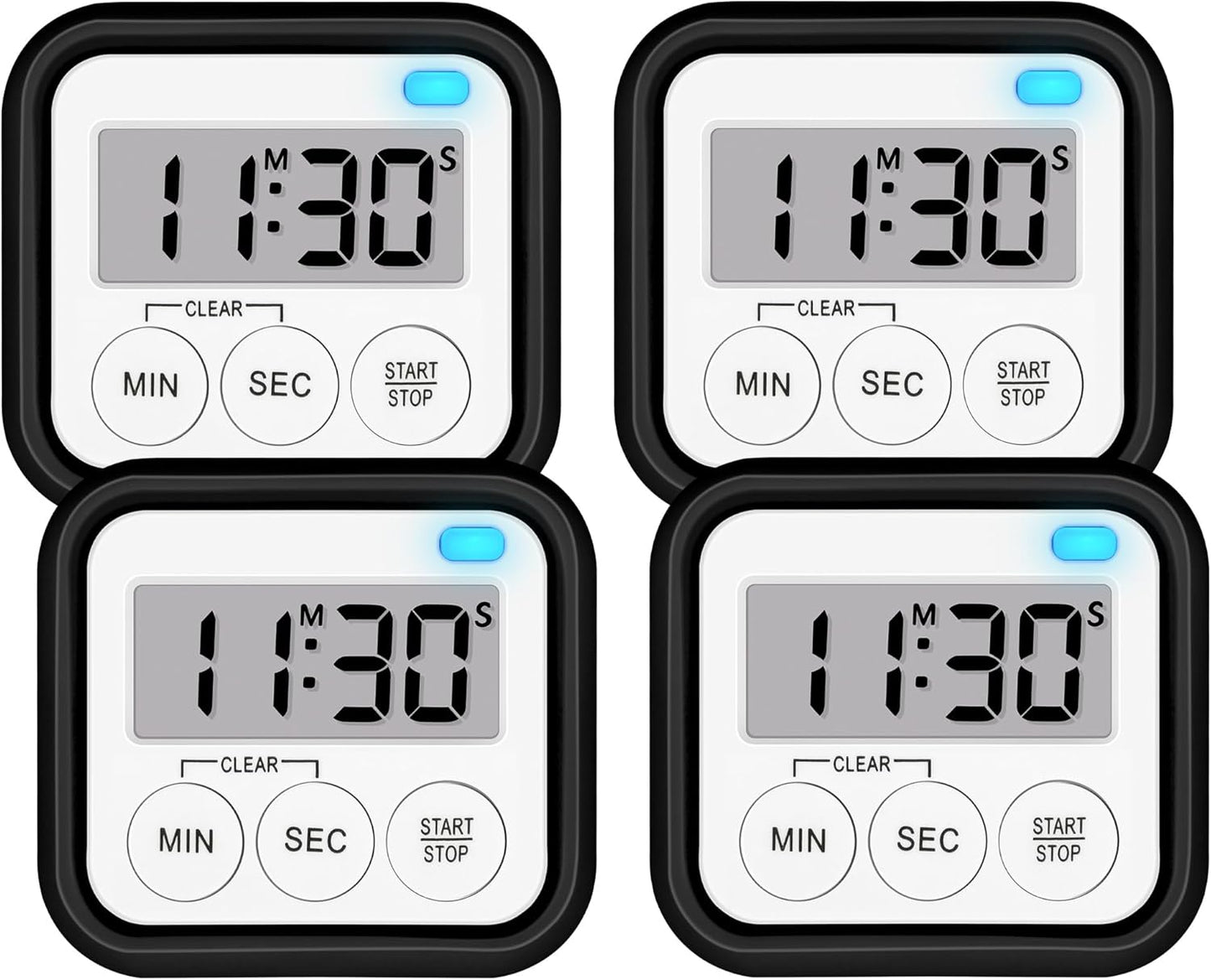 Timer, Kitchen Timers for Cooking Classroom Timer for Kids Teachers Magnetic Digital Timers 4 Pack, Black