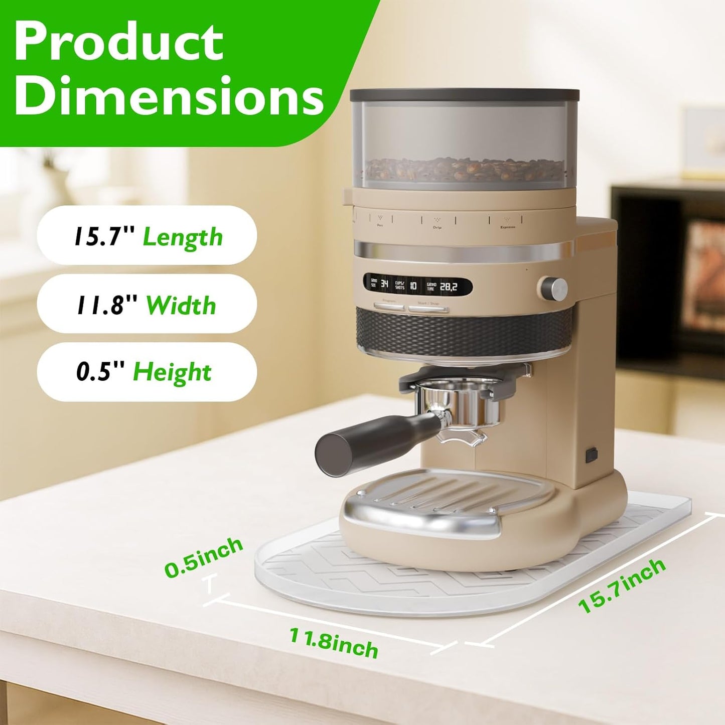 Silicone Coffee Mat,15.8"x 11.8"in Bar Mat for Countertop,Heat-Resistant,Non-Slip,Leak-Proof,Fit for Coffee Maker/Espresso Machine-Translucent