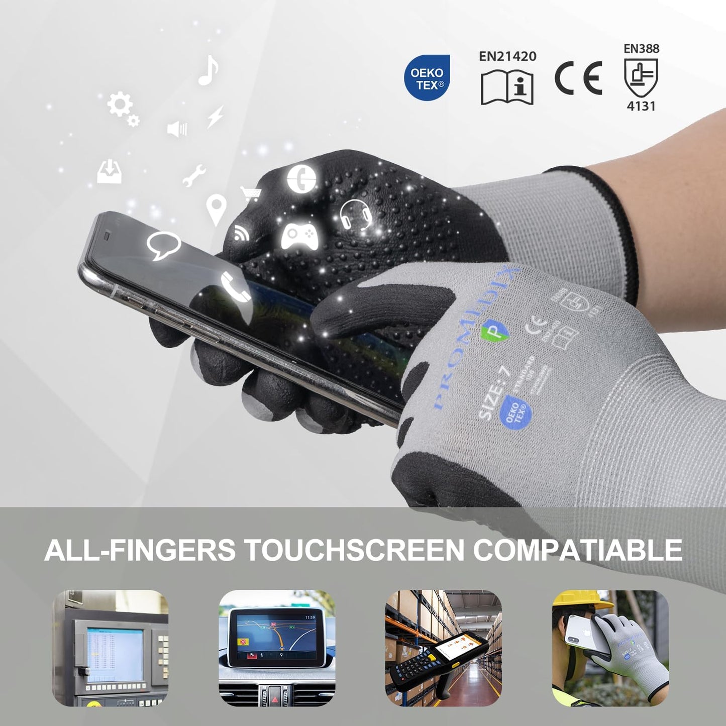 PROMEDIX P Nitrile Coated Work Gloves,MicroFoam Safety Work Gloves Men,Seamless Knit Nylon&spandex Gloves with Grip