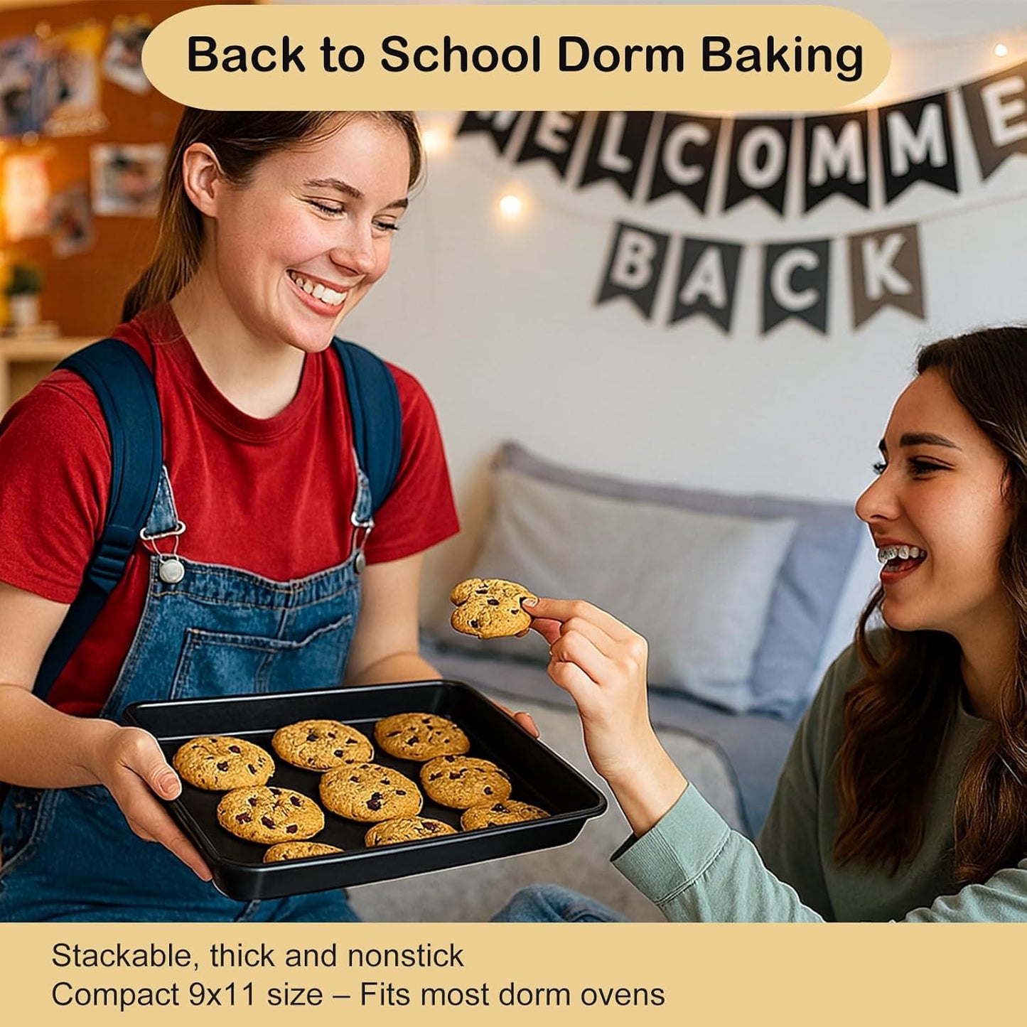 9x11 Inch Cookie Sheet, Baking Tray for Toaster Oven, Non Stick Baking Sheet Pan for Biscuits, Vegetables, Easy to Clean, Non-Warp Heavy Duty Pans, Black, 2-Pack