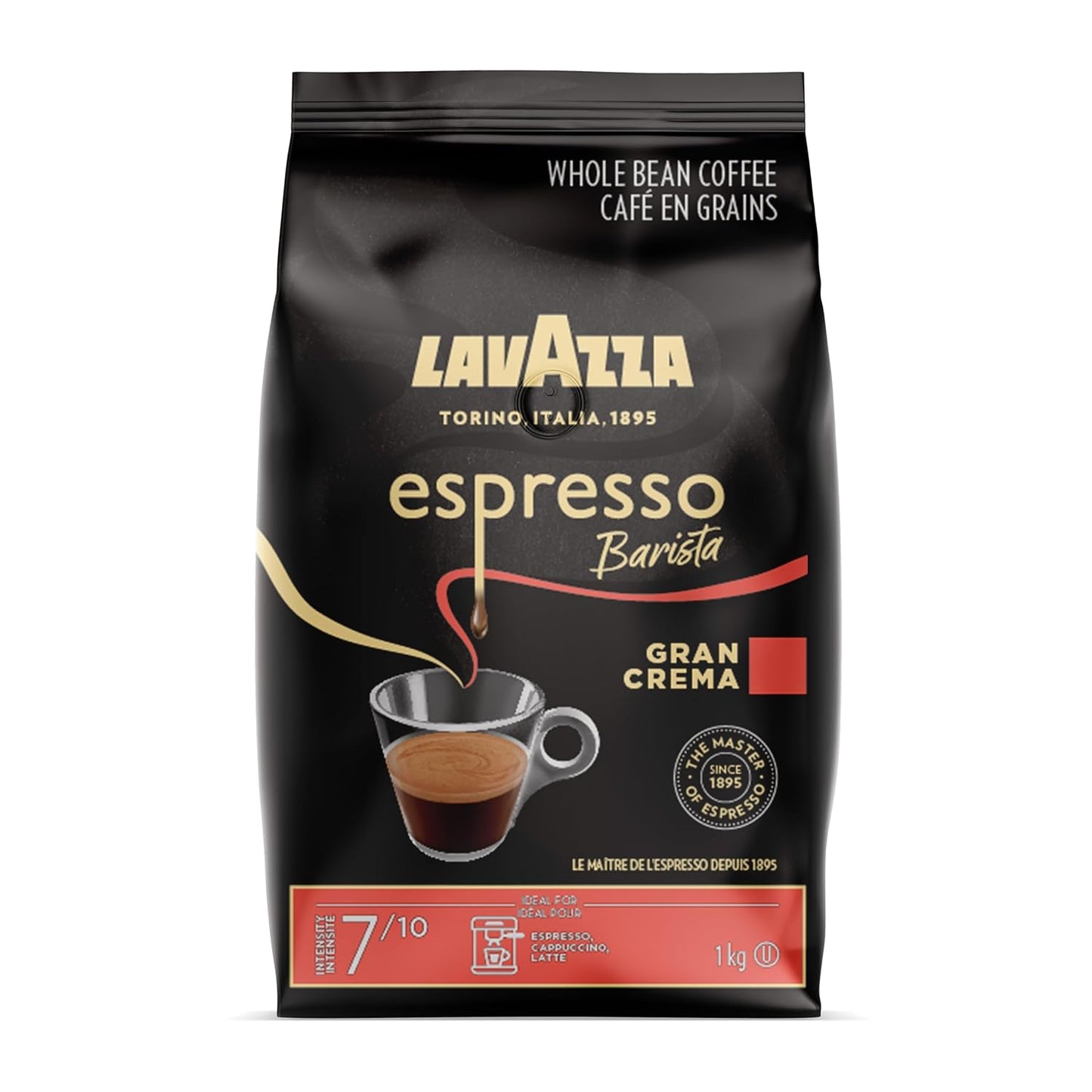 Lavazza Espresso Barista Gran Crema Whole Bean Coffee Blend, Medium Espresso Roast, 1 kg Bag - Chocolate and Spicy Aroma