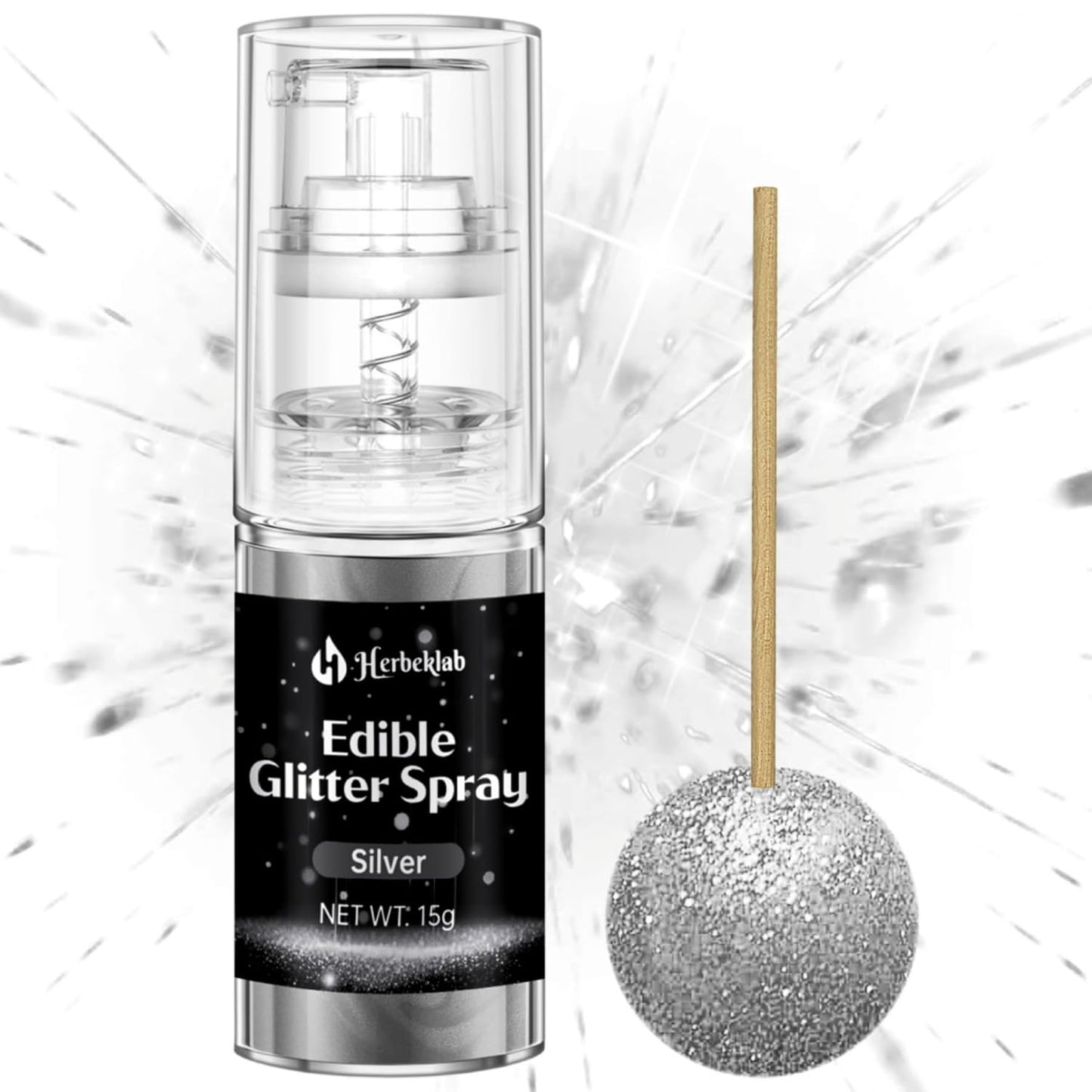 Silver Edible Glitter Spray - 15g Edible Silver Glitter for Cakes Food Grade Metallic Shimmer Powder Cake Spray for Cookie Decorating Chocolate Strawberry