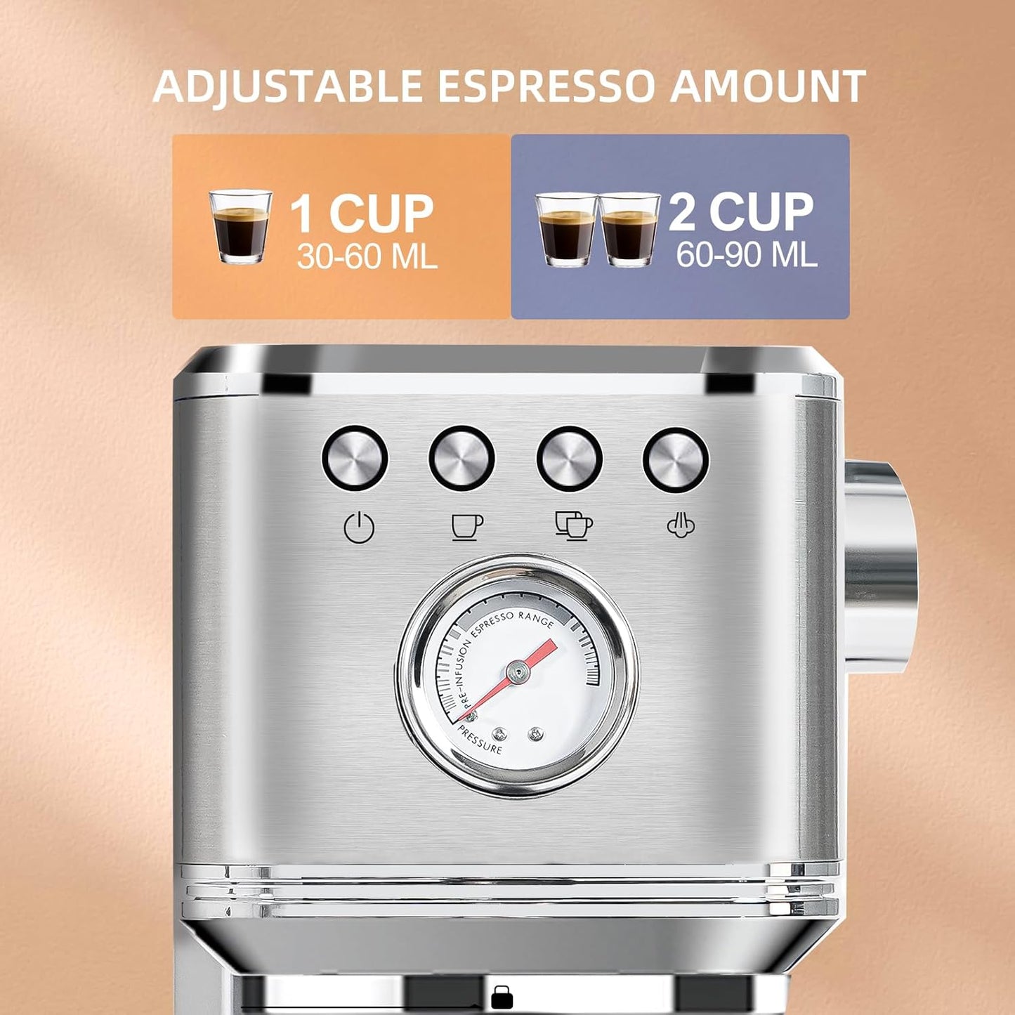 CHULUX Kom-Pro Espresso Machine 20 Bar, Semi Automatic Stainless Steel Coffee Machine for Home Latte Cappuccino Espresso Maker, Powerful Milk Frother Steam Wand