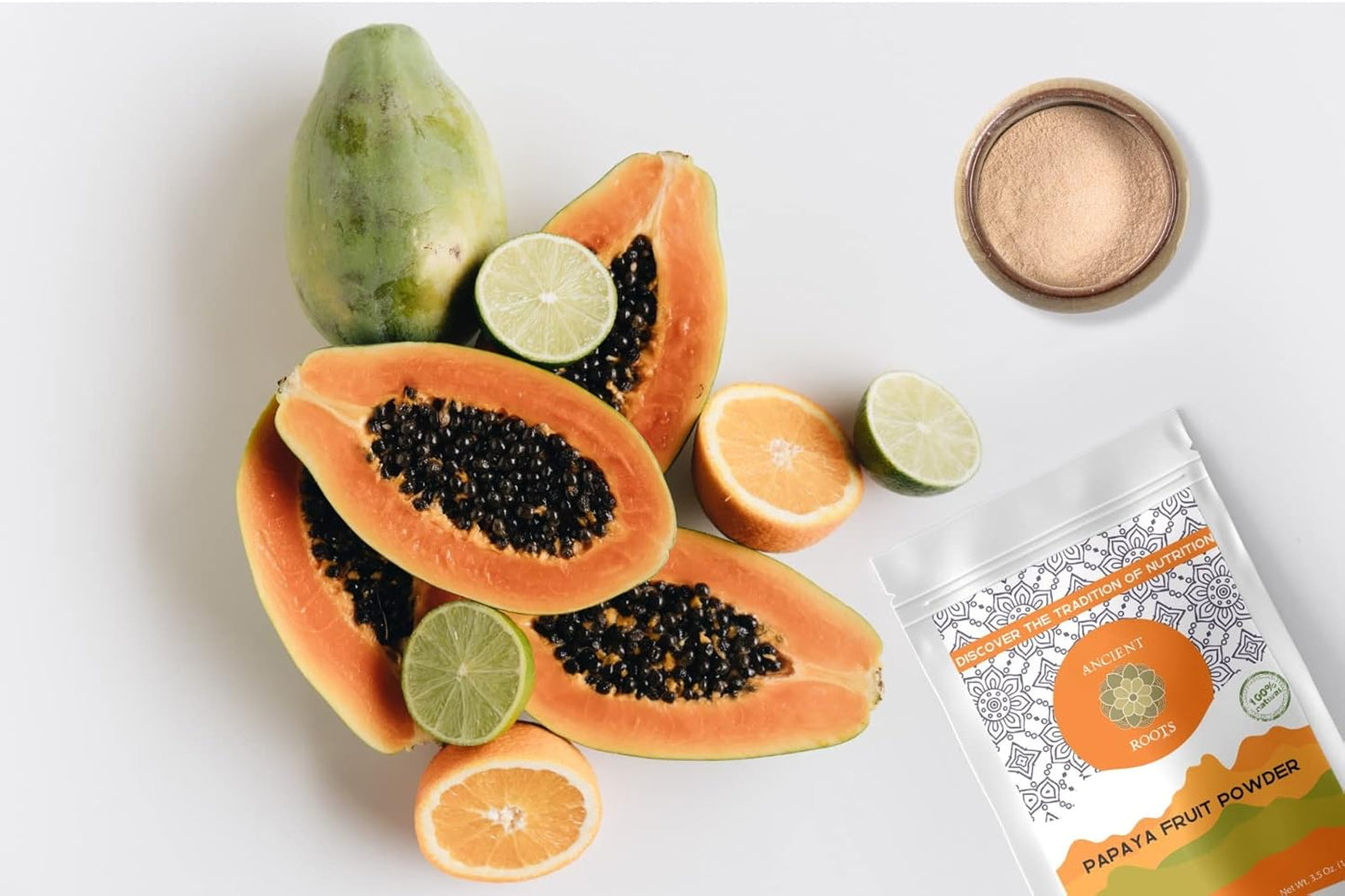 Ancient Roots Papaya Fruit Powder - Natural Food Coloring, No Added Sugar, Filled with Antioxidants, Digestion Support, Tropical Fruit Powder for Smoothies - 25 Servings (3.5 ounces)