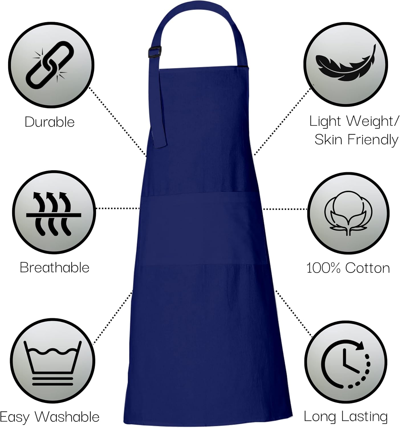 RAJRANG 100% Cotton Cooking Apron with 3 Pockets Kitchen Chef BBQ Adjustable Bib Aprons for Women Men
