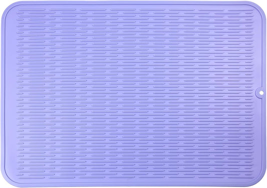 Silicone Dish Drying Mat for Multiple Usage,Easy clean,Eco-friendly,Heat-resistant Silicone Mat for Kitchen Counter or Sink,Refrigerator or Drawer Liner Light Purple 2XL 24 inches x 18 inches