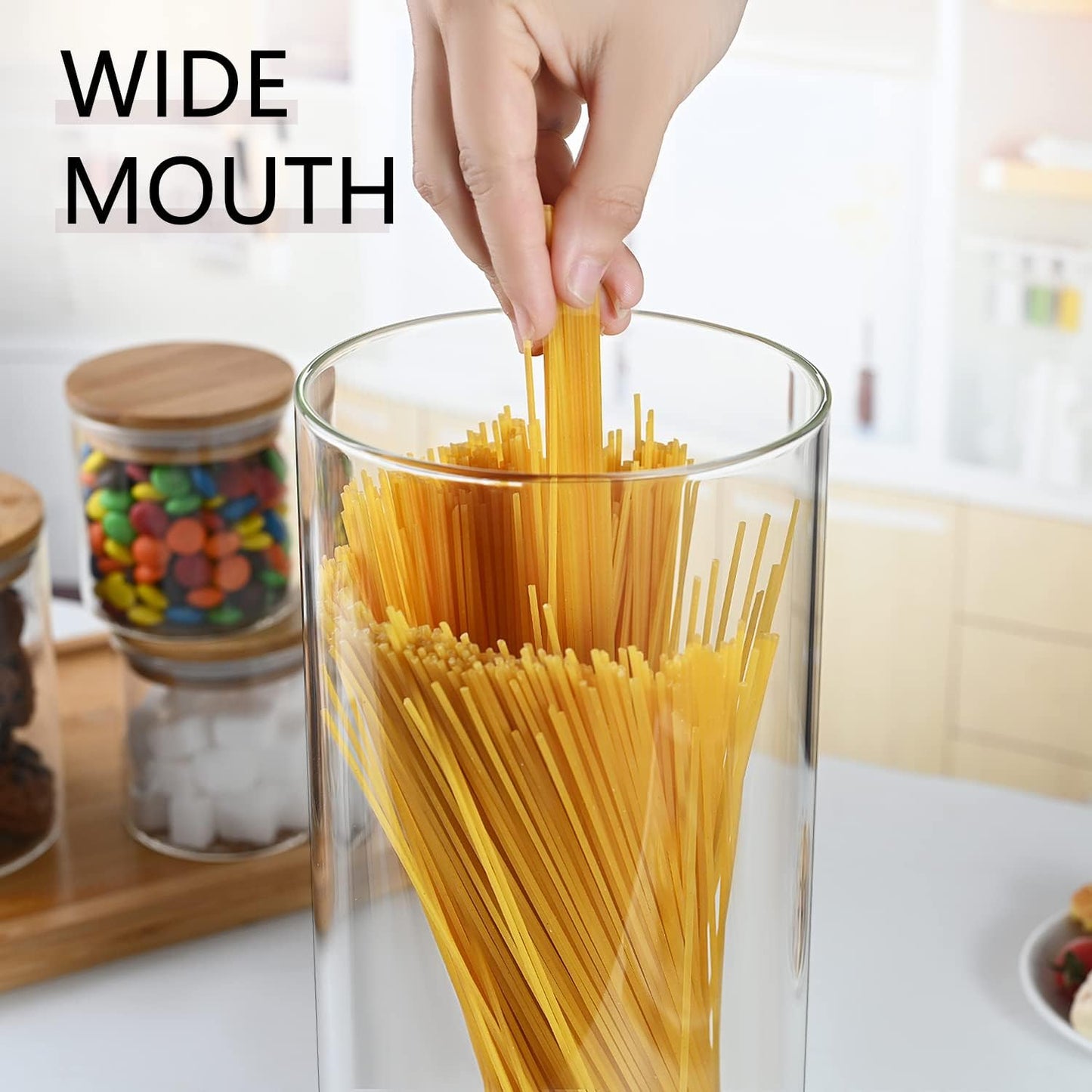 umieo 50oz (1400ml) Glass Jar with Lid Airtight Food Storage Container Bamboo Large Clear Canisters Hold Coffee Beans Candy Nuts Sugar