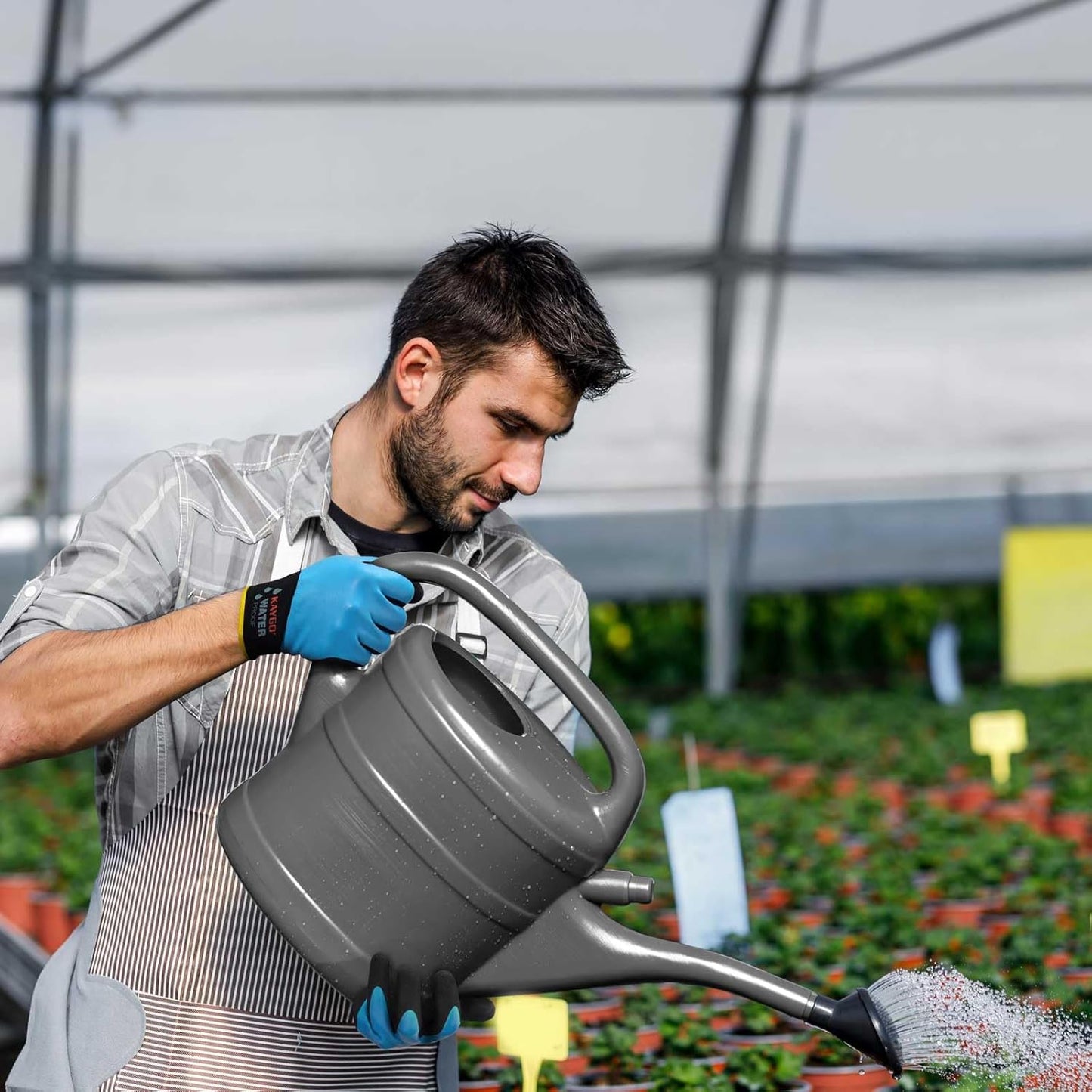 KAYGO Waterproof Work Gloves for Men and Women, Rubber Coated Non-slip Working Gloves for Garden, Outdoor Construction,KG150 （Sky Blue,L）