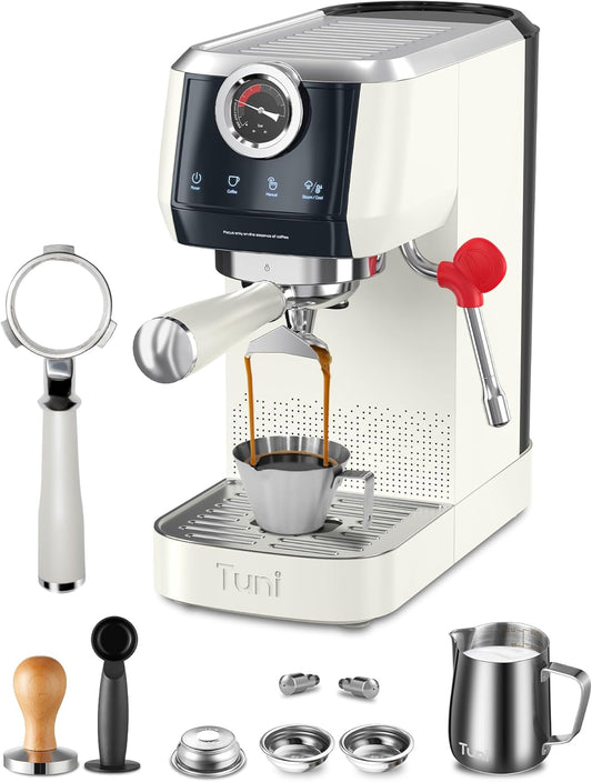 Tuni E2 𝑬𝒔𝒑𝒓𝒆𝒔𝒔𝒐 𝑴𝒂𝒄𝒉𝒊𝒏𝒆 with 𝑩𝒐𝒕𝒕𝒐𝒎𝒍𝒆𝒔𝒔 𝑷𝒐𝒓𝒕𝒂𝒇𝒊𝒍𝒕𝒆𝒓 Combo Set | 58mm 𝐃𝐮𝐚𝐥 𝐁𝐨𝐢𝐥𝐞𝐫 Coffee Maker | Professional Home Barista Kit | Gift for Coffee Lovers