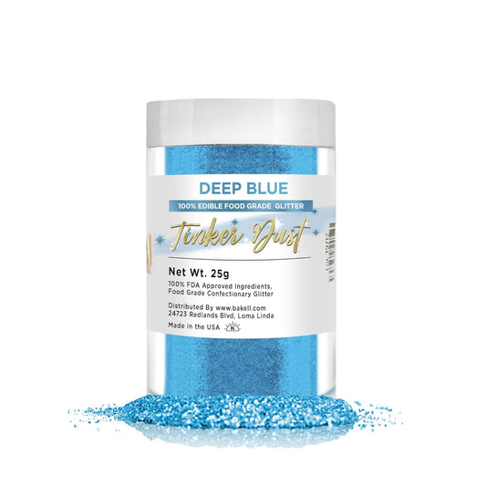 BAKELL Deep Blue Edible Glitter, 25 Grams | TINKER DUST Edible Glitter | KOSHER Certified | 100% Edible Glitter | Cakes, Cupcakes, Cake Pops, Drinks, Dessert Vegan Glitter & Dusts (25g, Deep Blue)