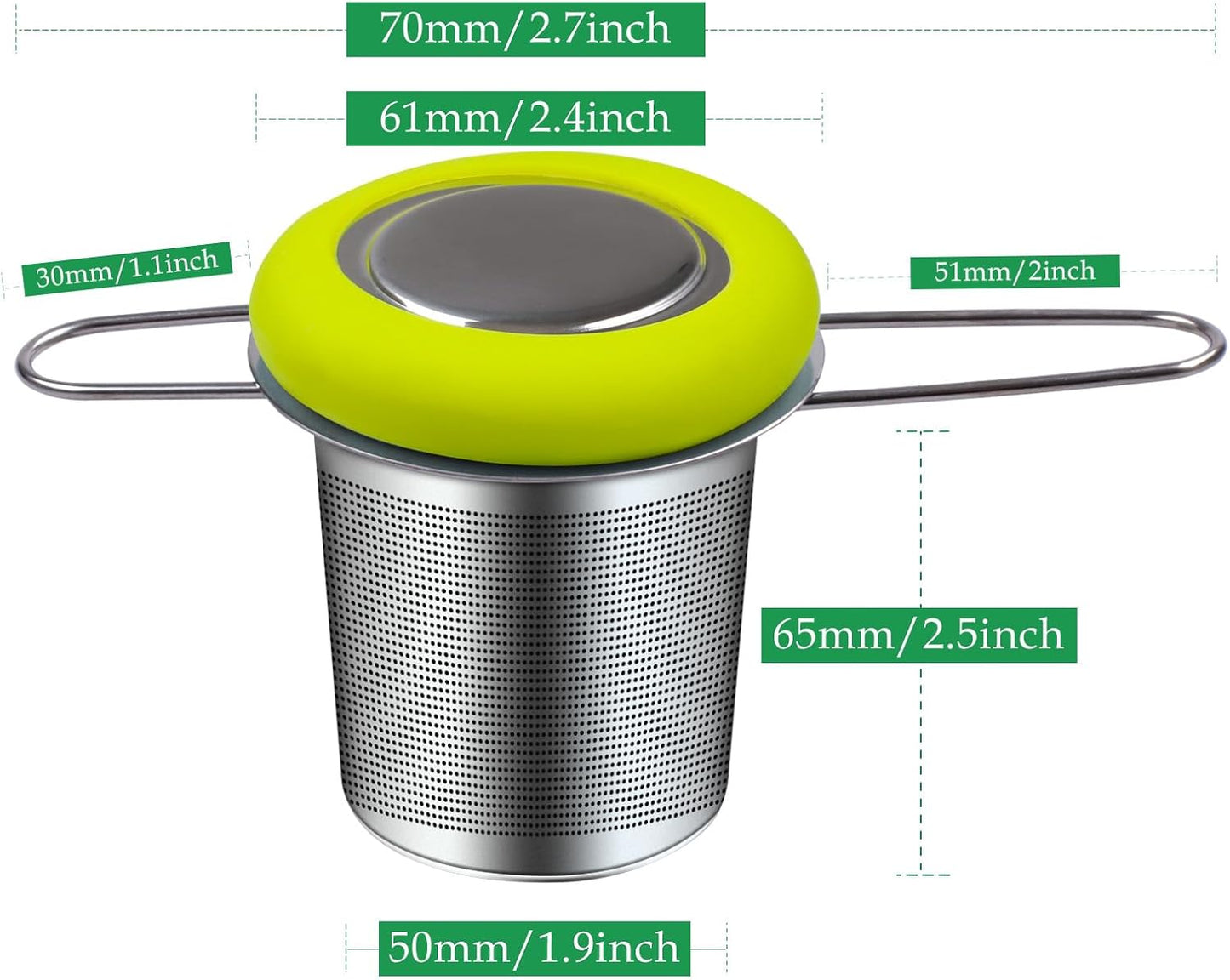 Fenshine Tea Infuser Stainless Steel Tea Strainer Folding Handle Tea Filter Extra Fine Mesh Strainer Brewing Basket with Lid for Loose Leaf Tea (Green)