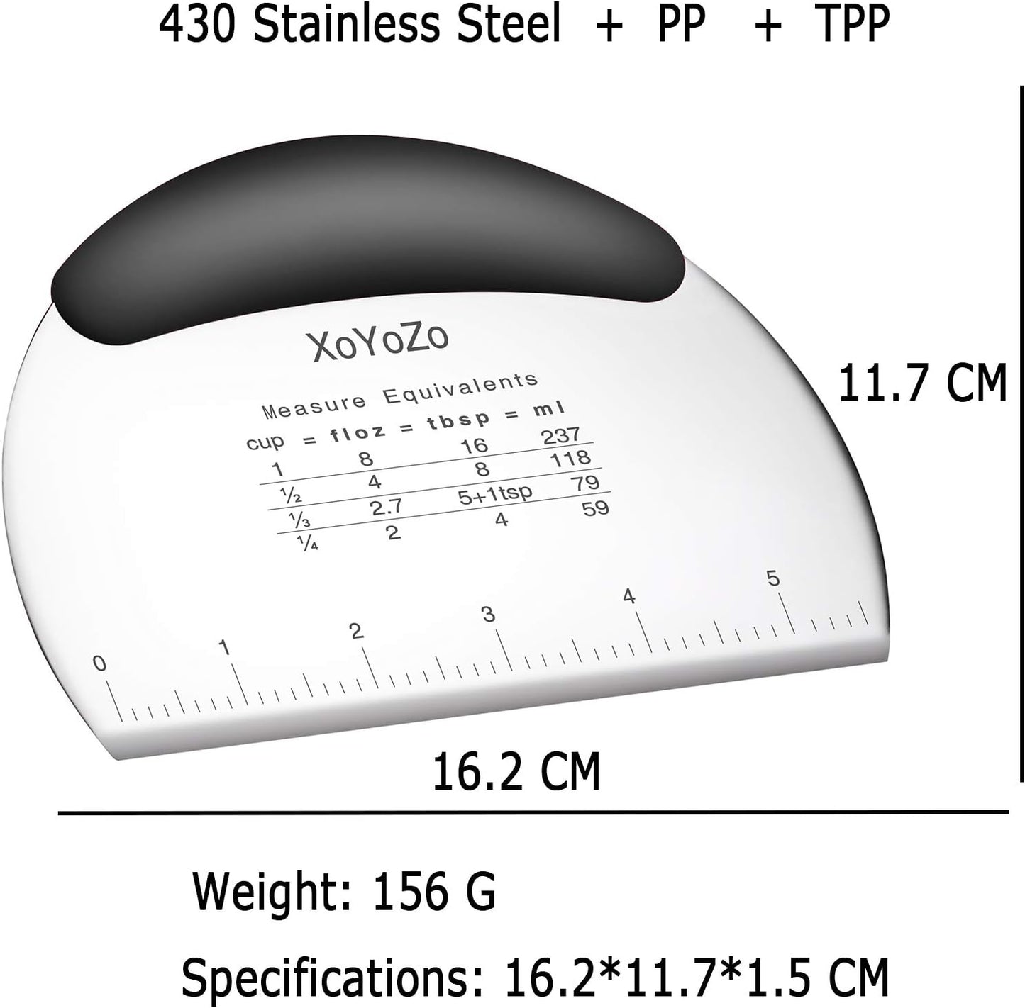 1 pcs Dough Pastry Scraper Chopper/Stainless Steel Dough Scraper Cutter with Ergonomic Rubber Non-Slip Grip/Dough Scraper Cutter/Pro Pastry Pizza Cutter Chopper (Black)