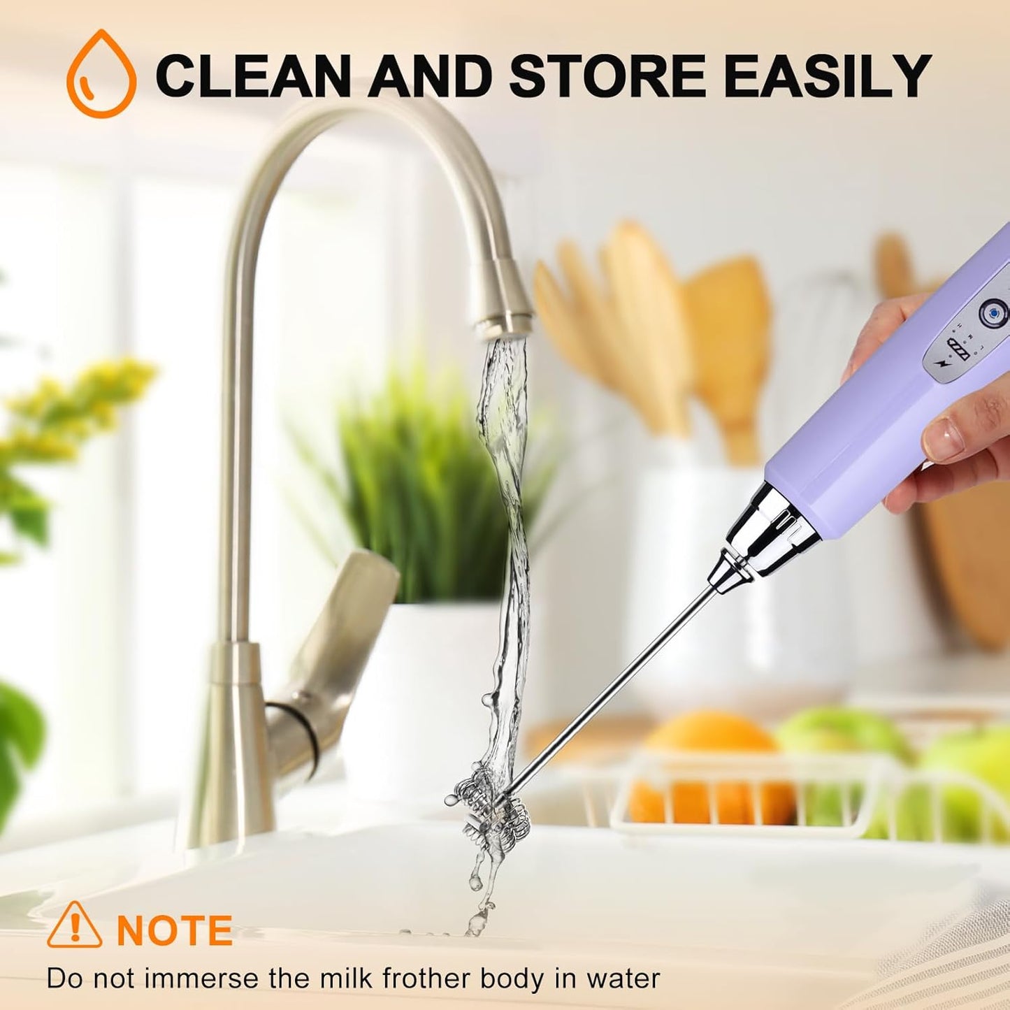 YUSWKO Light Purple Rechargeable Milk Frother for Coffee with Stand, Handheld Drink Mixer with 3 Heads 3 Speeds Electric Stirrers for Latte, Cappuccino, Hot Chocolate, Egg