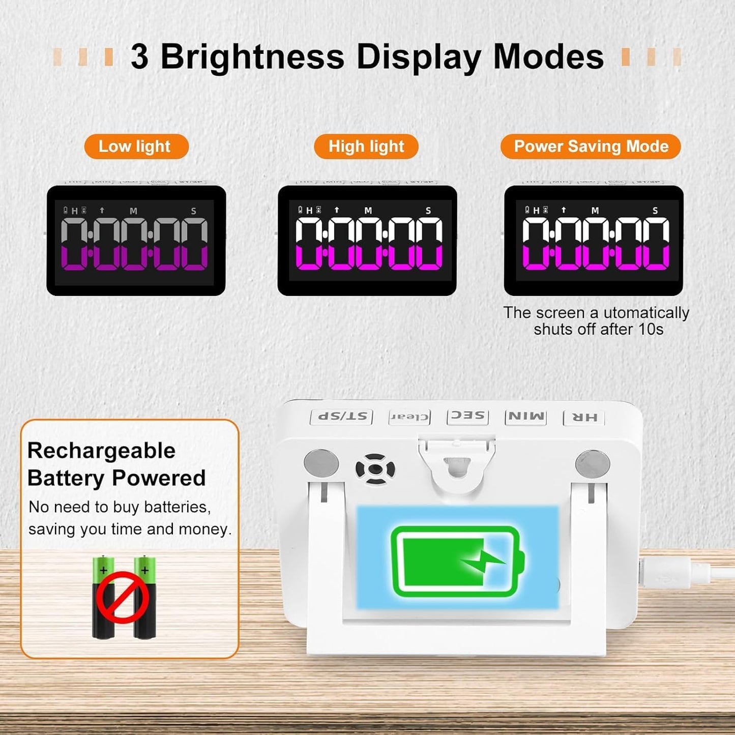 Kitchen Digital Timer, Count Down Up, Rechargeable, Vibration Mode Adjustable Volume and Brightness LED Display, Time Management Cook, Desk, Kids Adults Study Teaching, Kitchen Gadgets