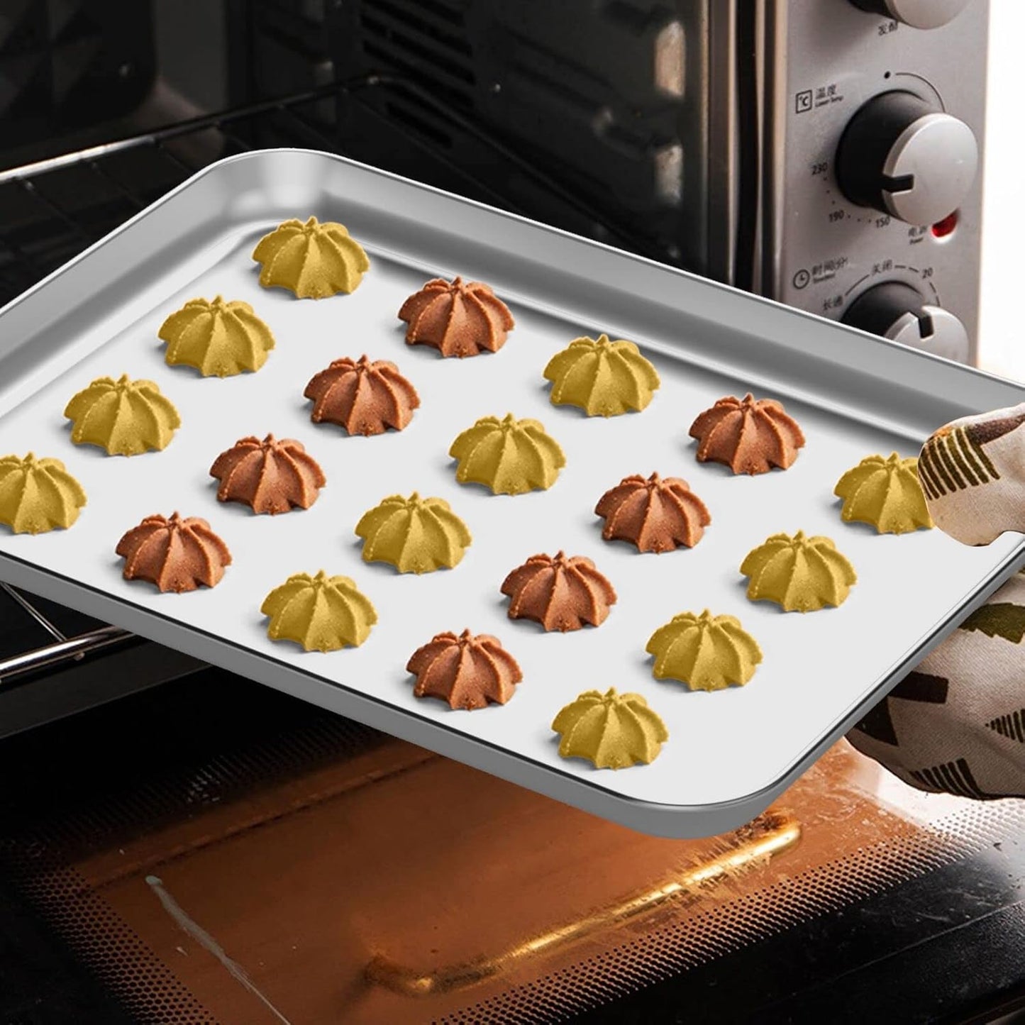 Baking Sheet with Rack Set [2 Pans + 2 Racks], Wildone Stainless Steel Cookie Sheet Baking Pan Tray with Cooling Rack, Size 9 x 7 x 1 Inch, Non Toxic & Heavy Duty & Easy Clean