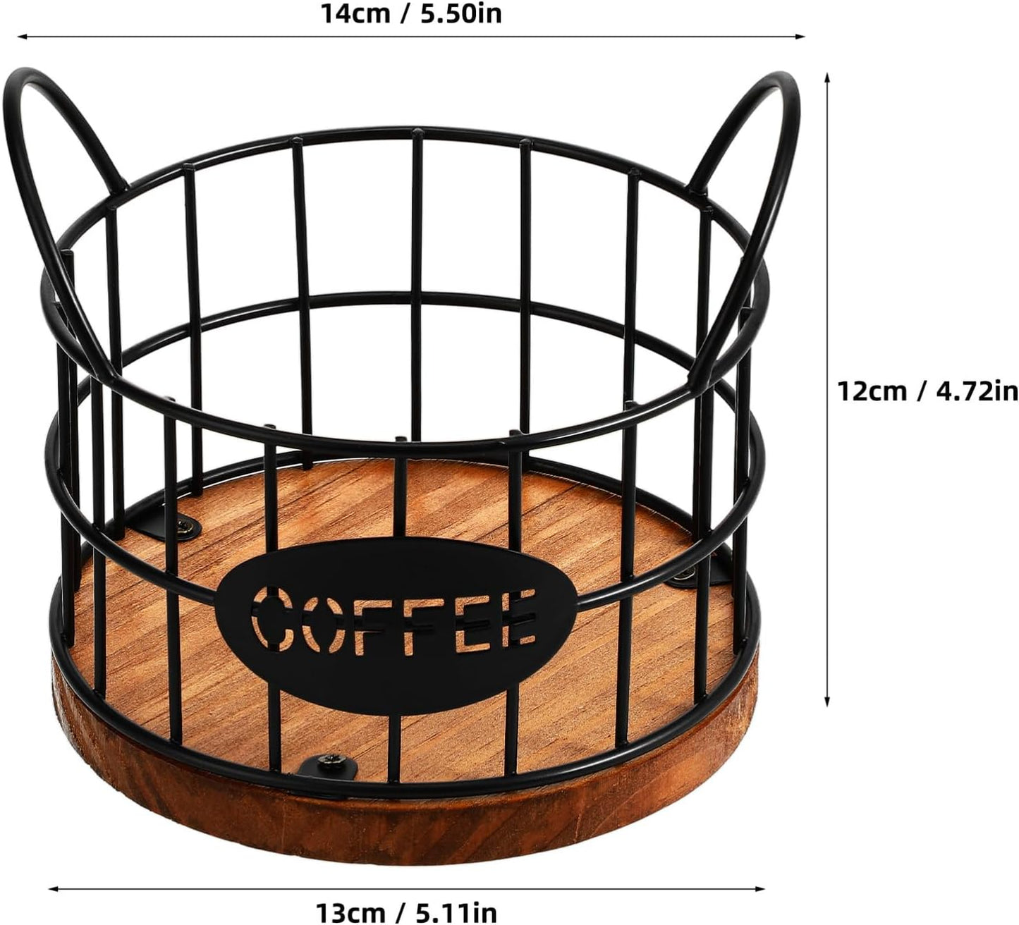 Kichvoe Coffee Pod Holder - Black Wire Coffee Capsule Basket with Wooden Base and Handles - Compact Station Organizer for Countertop - Multi-Functional Bar Accessory