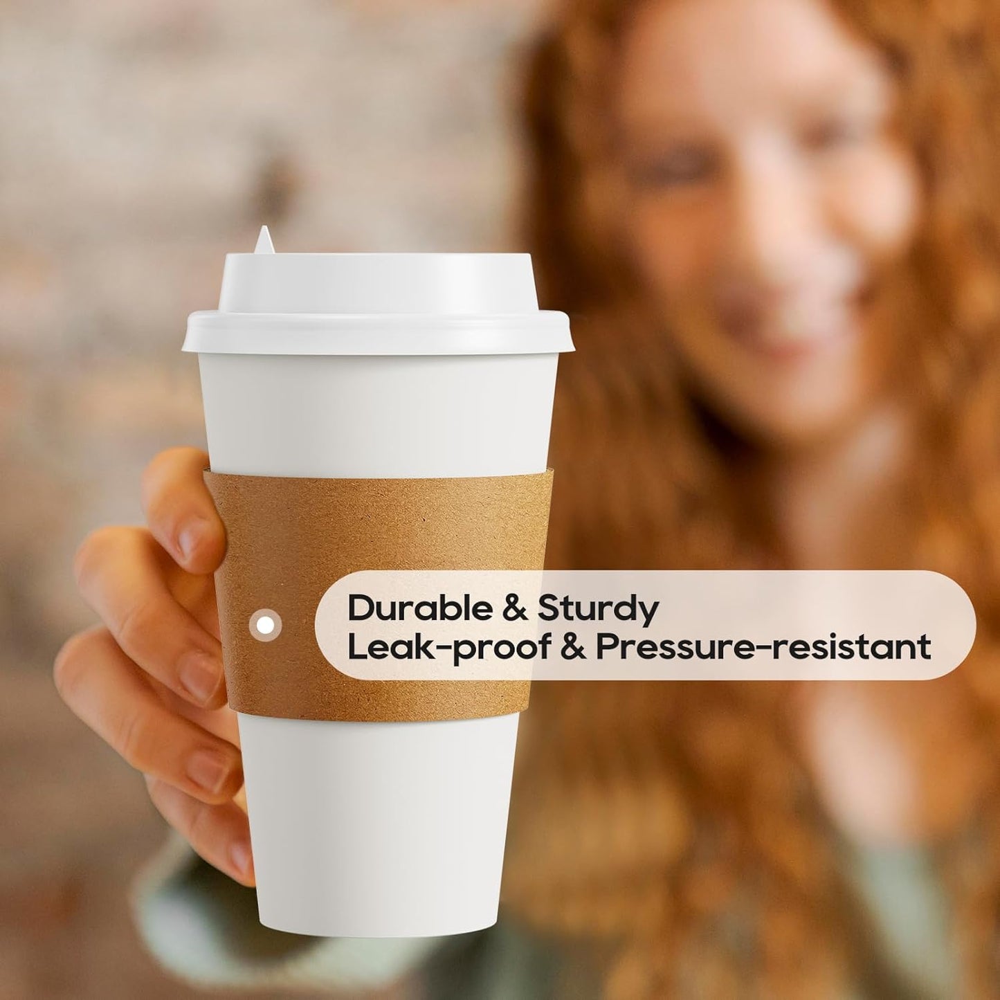 JOLLY PARTY [100 Pack] 16 oz Paper Coffee Cups, Disposable Paper Coffee Cup with Lids, Sleeves, and Stirrers, Hot/Cold Beverage Drinking Cup for Water, Juice or Tea, Suitable for Home,Shops and Cafes