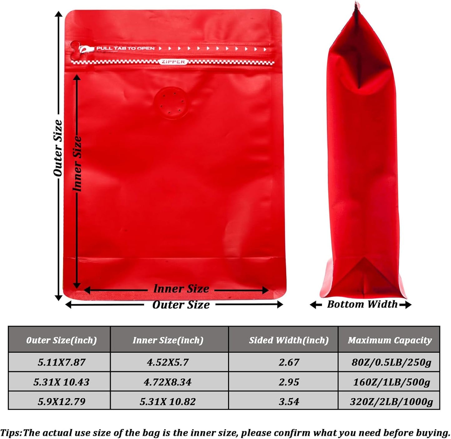 Coffee Bags with Valve (50 PCS,16oz/1lb) Red High Barrier Aluminum Foil Flat Bottom Standing Coffee Beans Storage Packaging Bags, Reusable Heat Seal Side Zipper Pouches for Small Business and Home