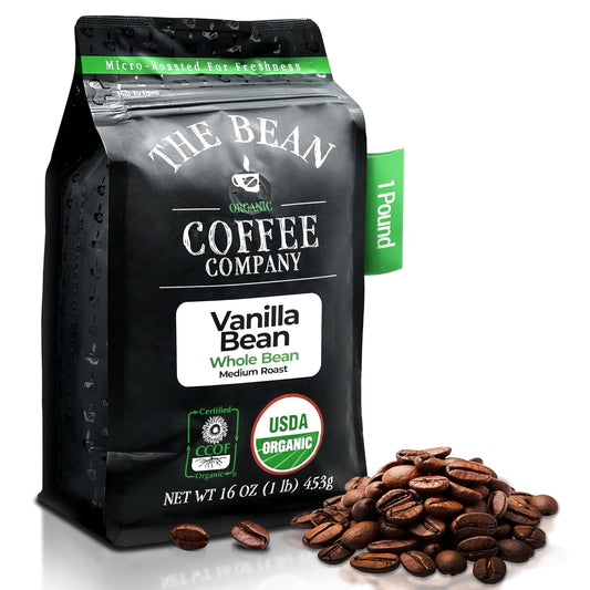 The Bean Organic Coffee Company Vanilla Bean, Medium Roast, Whole Bean Coffee, 16-Ounce Bag
