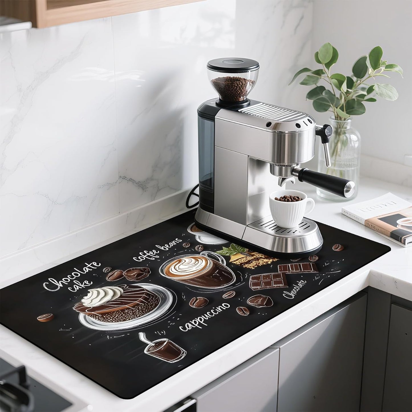17"x 32" Coffee Bar Mat, Coffee Chocolate Absorbent Dish Drying Mat Cuttable Hide Stain Draining Table Pad for Kitchen Counter, Coffee Bar Accessories